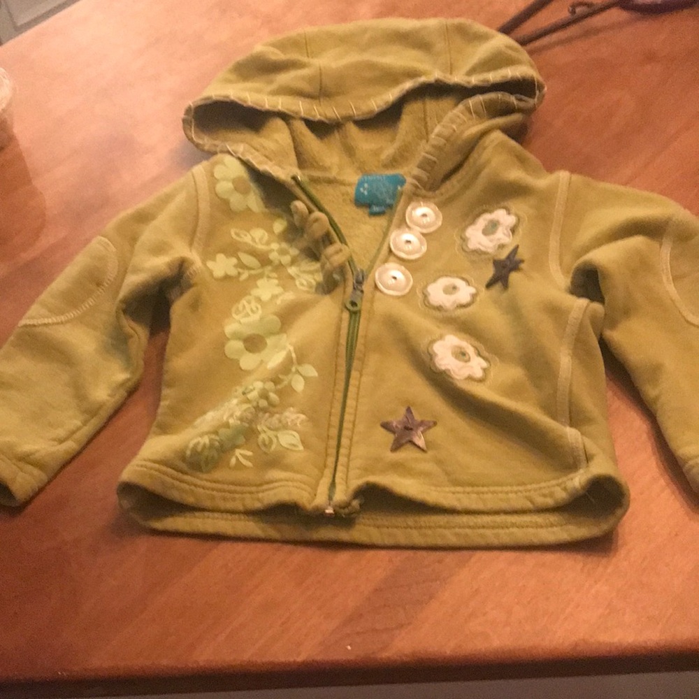 Girls' Olive Green Hooded Floral Zip Jacket